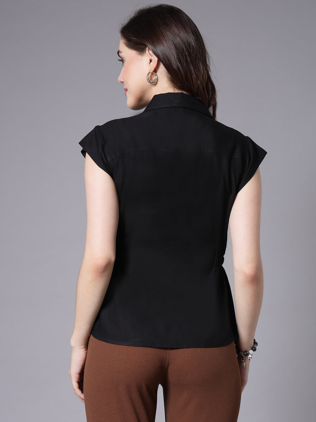 Style Quotient Women Solid Black Viscose Rayon Formal Shirt