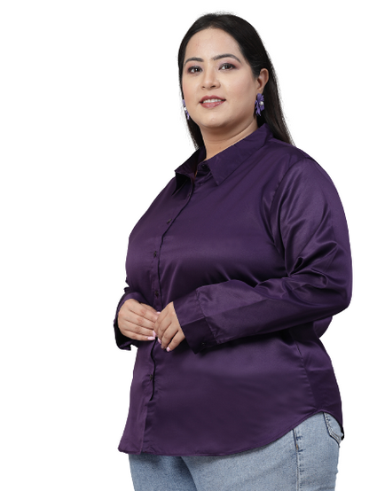 Style Quotient Plus Women solid wine satin formal shirt