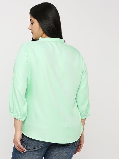 Style Quotient Plus Women Solid Green Viscose Rayon Formal Shirt