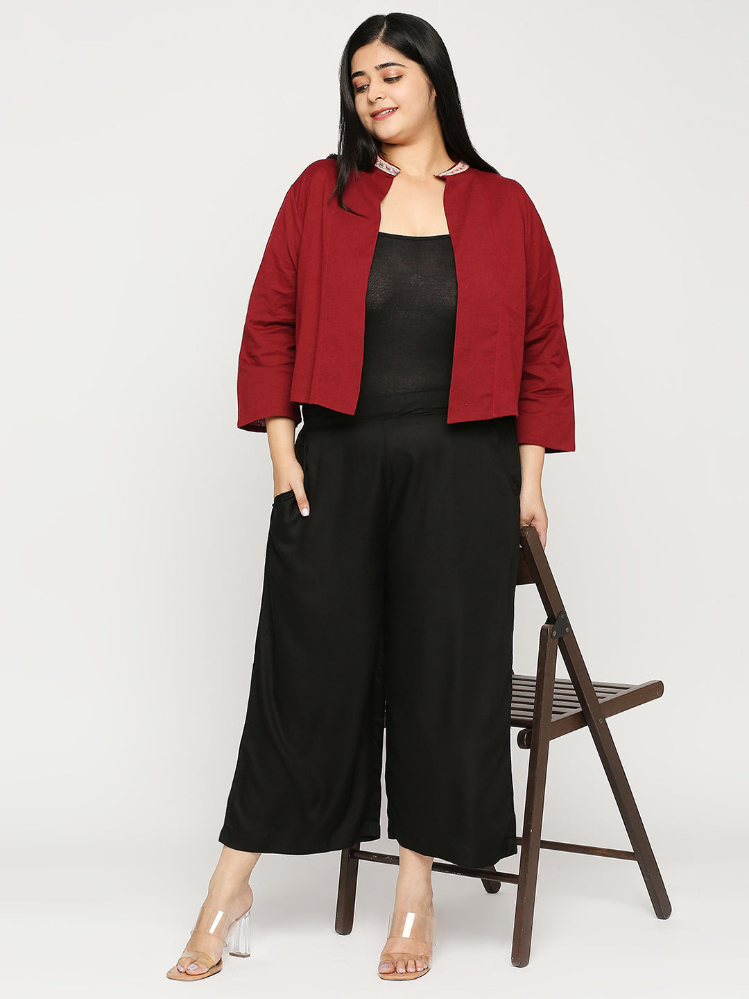 Style Quotient Women Solid Black Viscose Rayon Wide-Leg Trouser