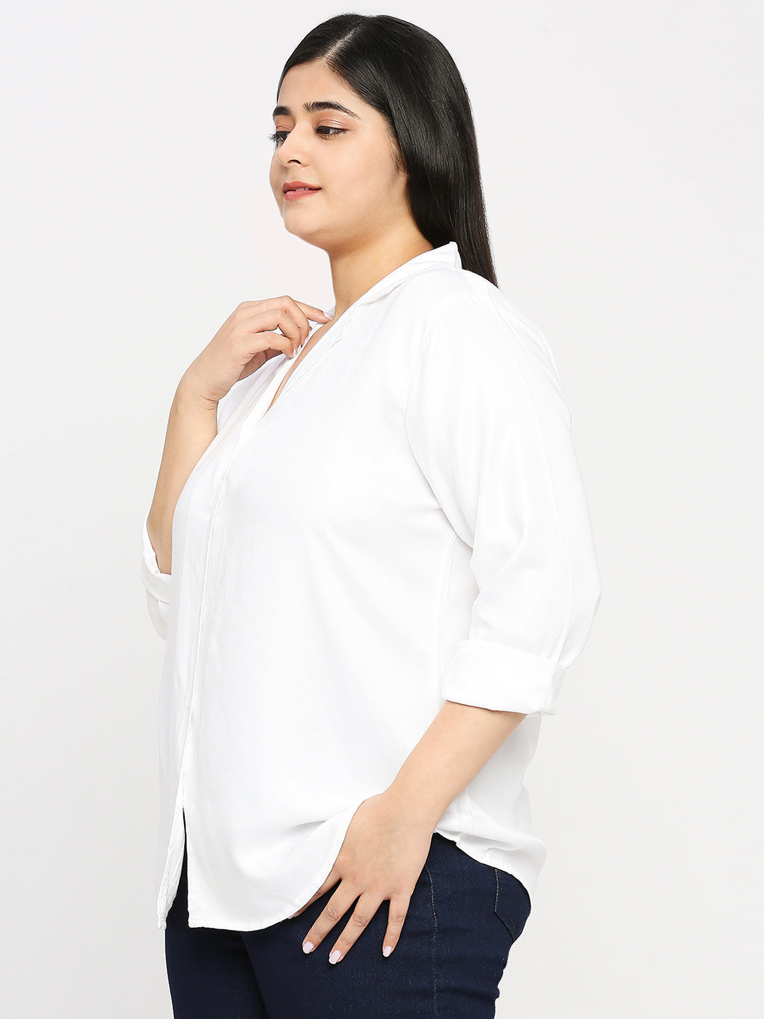 Style Quotient Plus Women White Solid Rayon Regular Formal Shirt