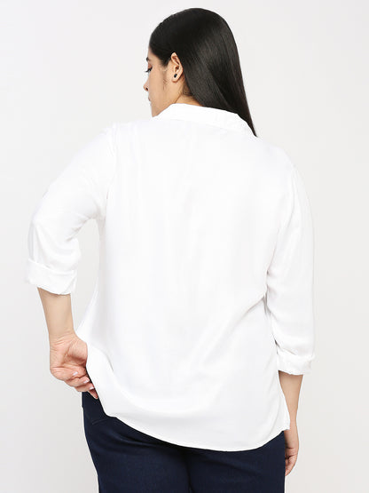 Style Quotient Plus Women White Solid Rayon Regular Formal Shirt