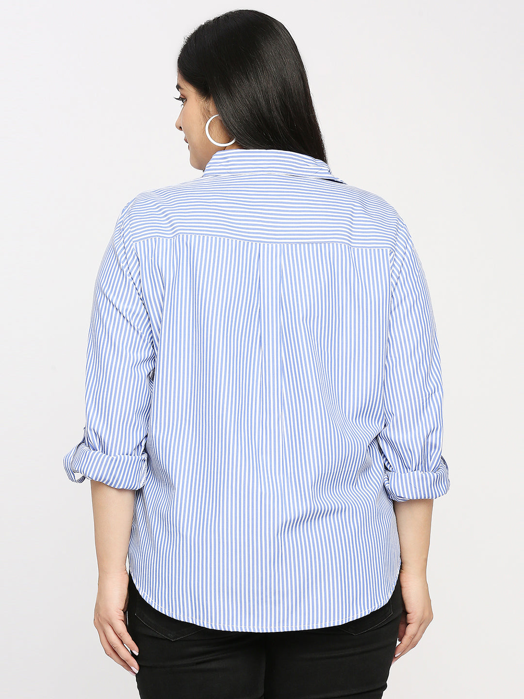 Style Quotient Plus Women Blue And White Stripe Polycotton Regular Formal Shirt