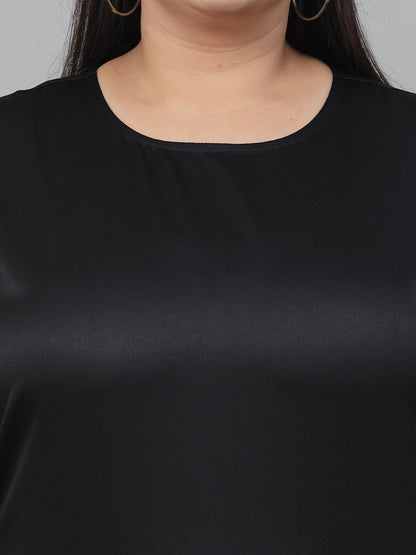 Style Quotient Plus Women Solid Black Satin Formal Top