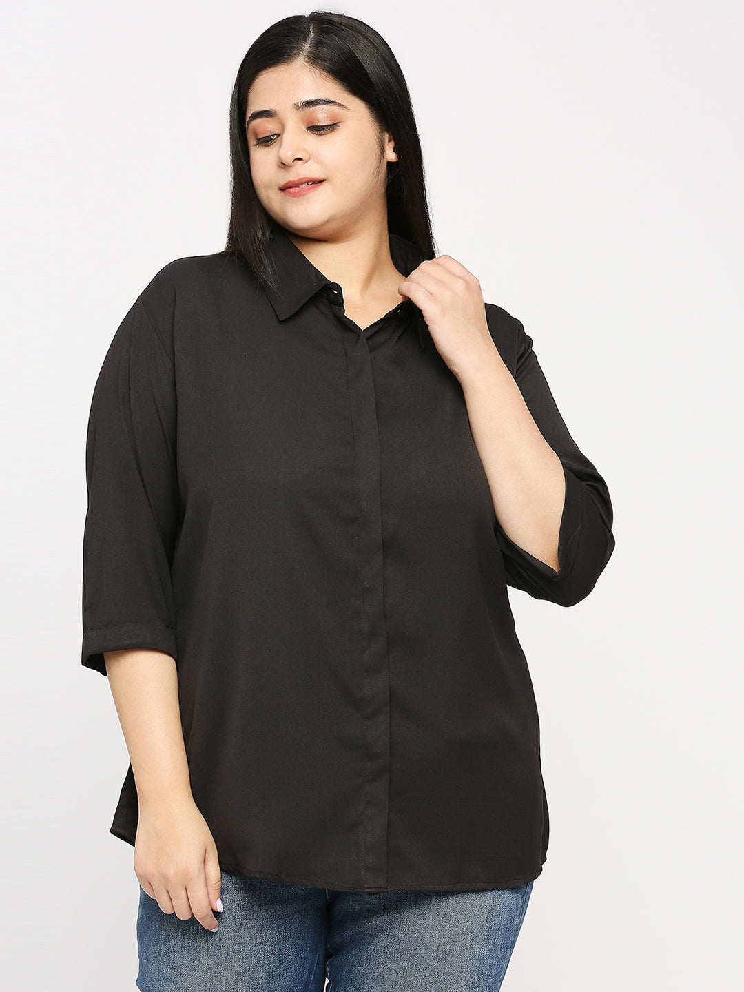 Style Quotient Plus Women Solid Black Polyester Regular Formal Shirt