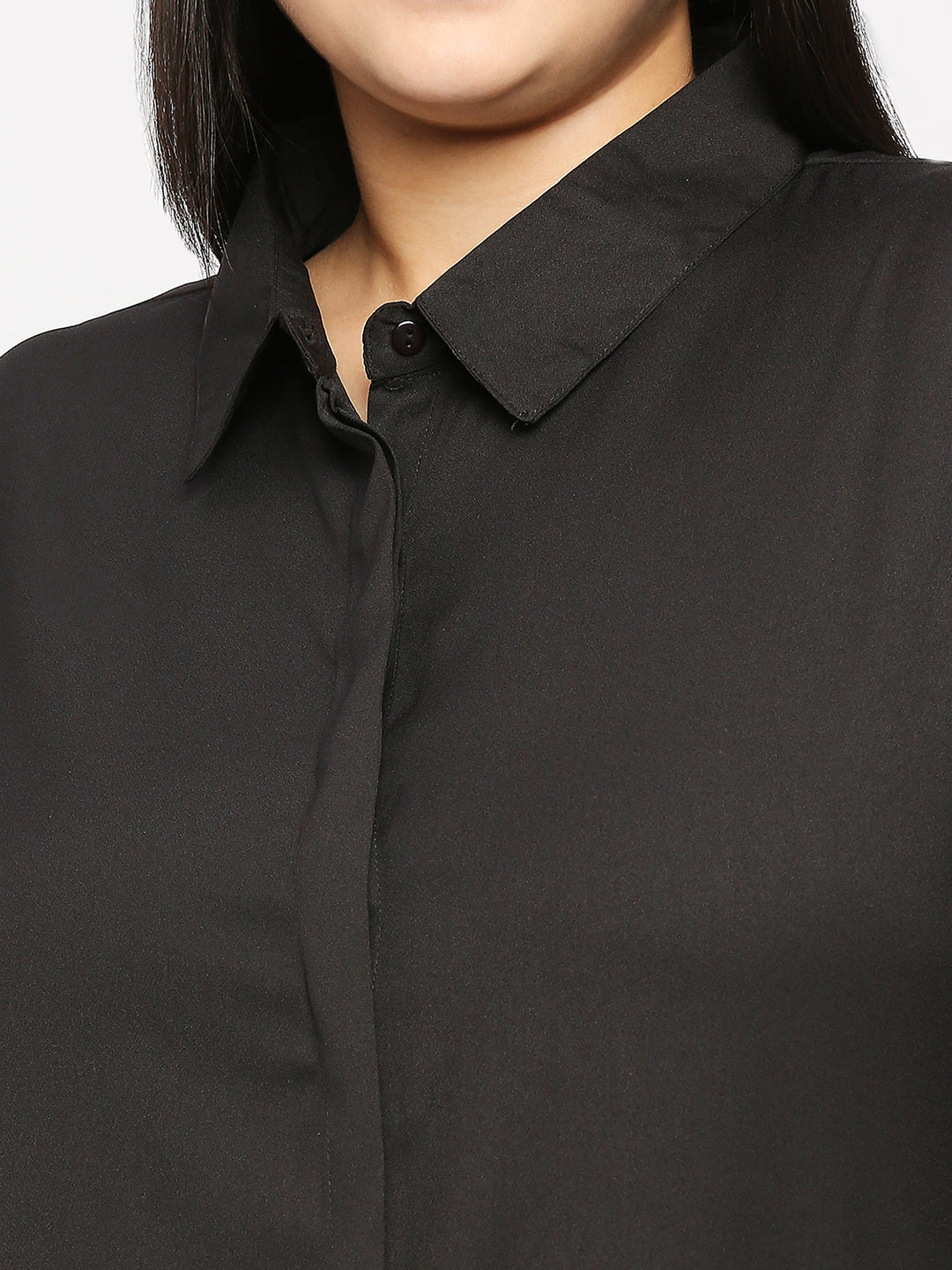 Style Quotient Plus Women Solid Black Polyester Regular Formal Shirt