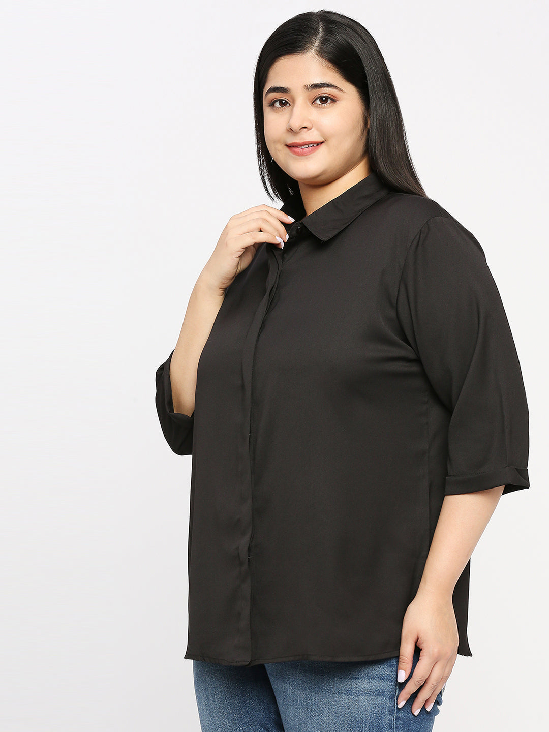 Style Quotient Plus Women Solid Black Polyester Regular Formal Shirt