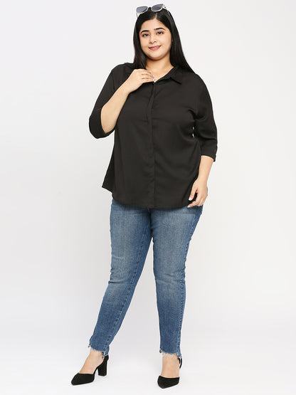 Style Quotient Plus Women Solid Black Polyester Regular Formal Shirt