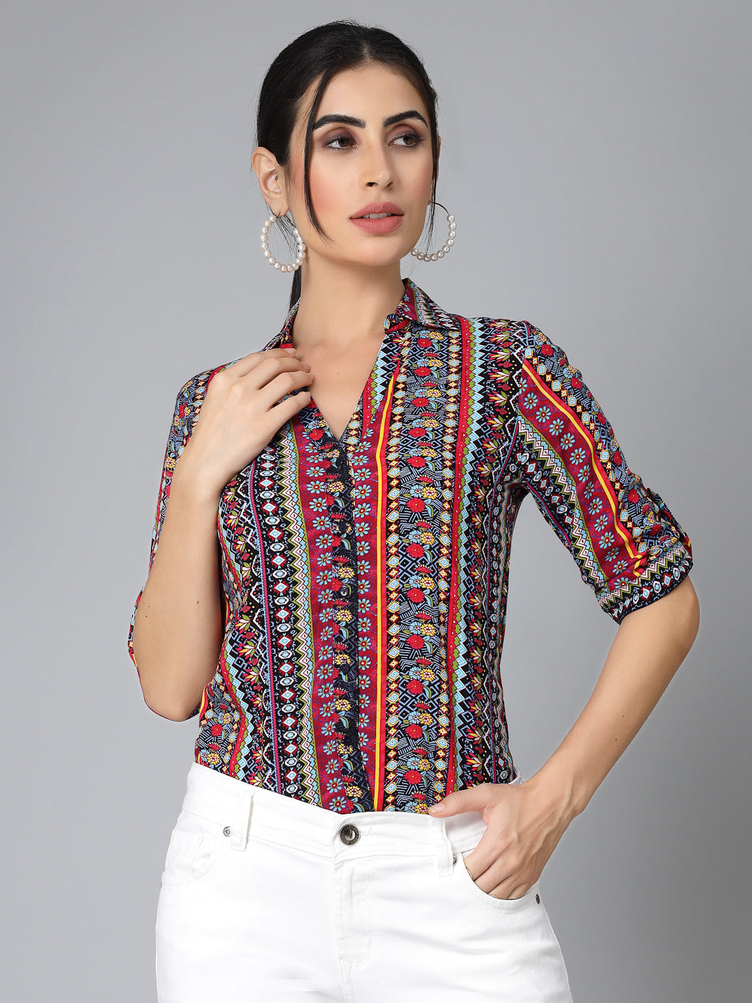 Style Quotients Women Multi coloured Rayon Printed Formal Shirt