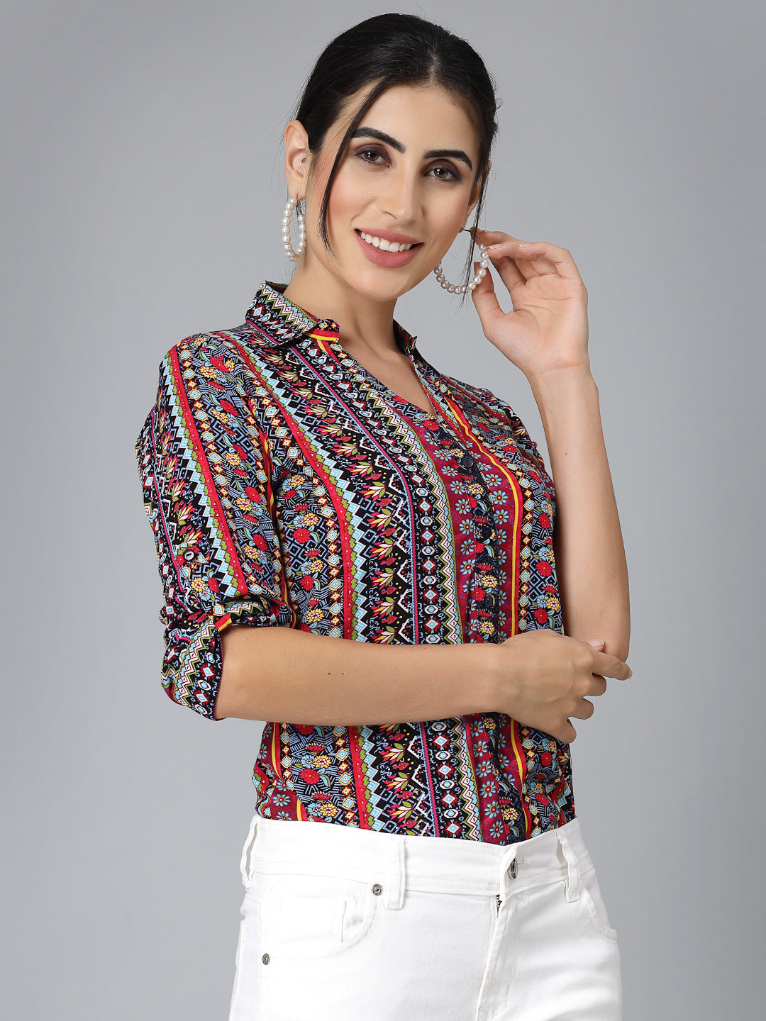 Style Quotients Women Multi coloured Rayon Printed Formal Shirt