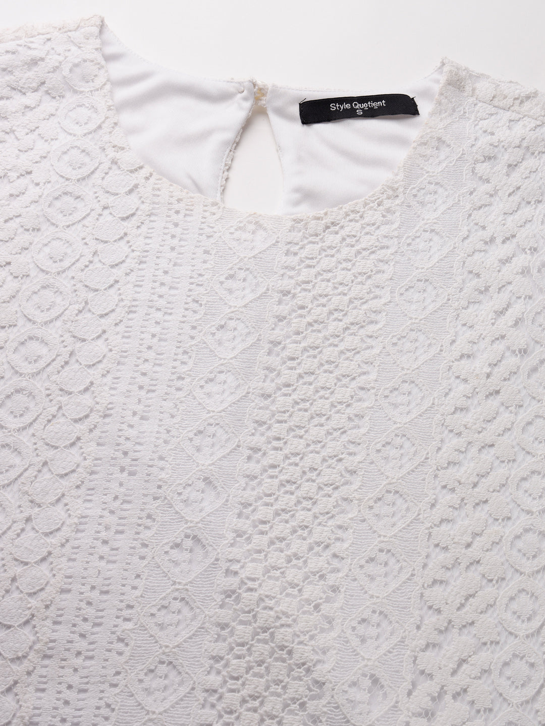 Style Quotient Self Design White Lace Smart Formal Top