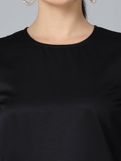 Style Quotient Women Solid Black Satin Smart Casual Regular Top