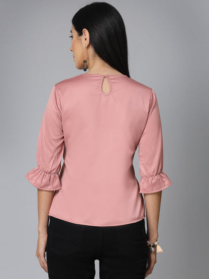 Style Quotient Women Solid Nude Satin Smart Formal Top