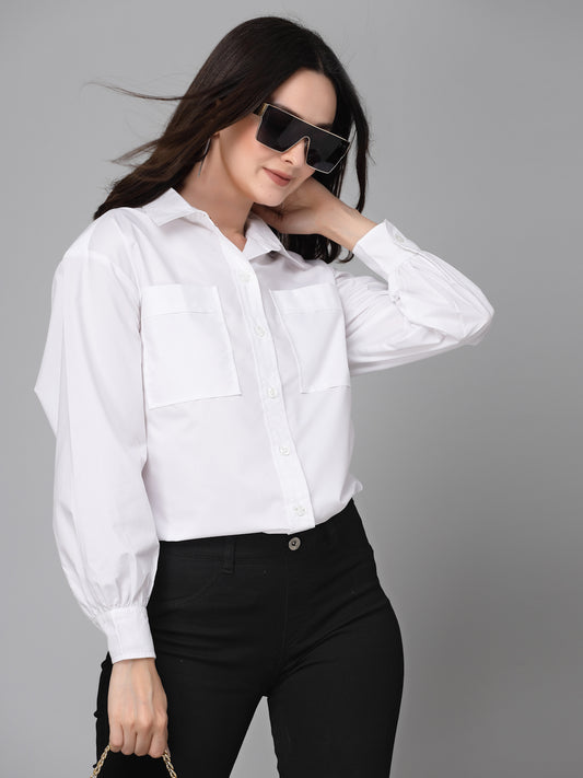 Style Quotients Women White Cotton Blend Casual Oversized Shirt