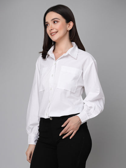 Style Quotients Women White Cotton Blend Casual Oversized Shirt