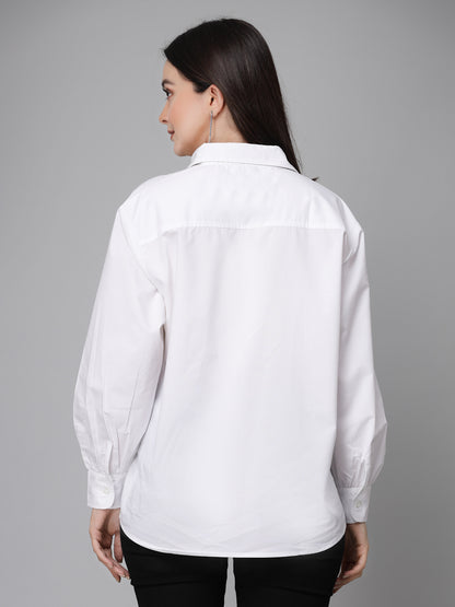 Style Quotients Women White Cotton Blend Casual Oversized Shirt