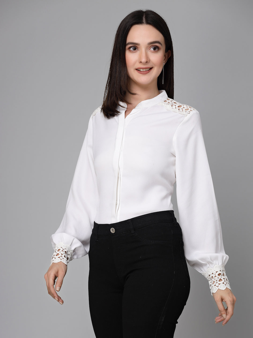 Style Quotient Women Embellished White Regular Smart Casual Shirt