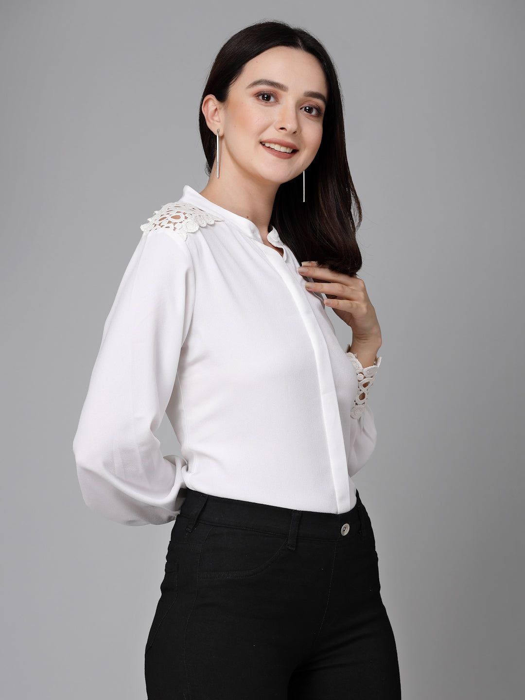 Style Quotient Women Embellished White Regular Smart Casual Shirt