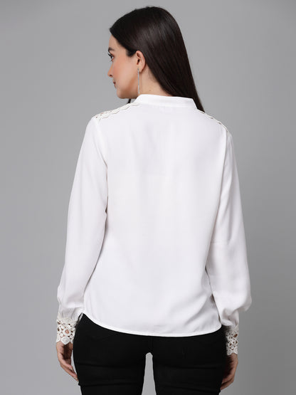 Style Quotient Women Embellished White Regular Smart Casual Shirt