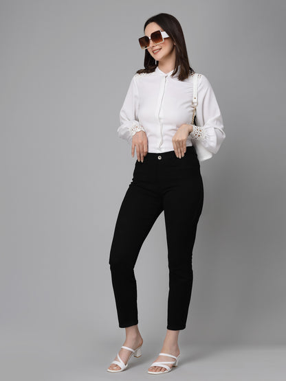 Style Quotient Women Embellished White Regular Smart Casual Shirt