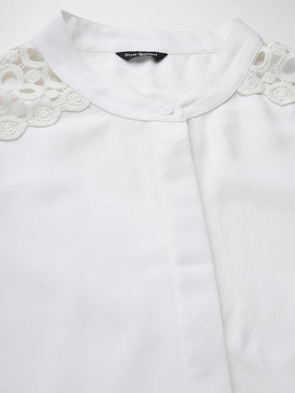 Style Quotient Women Embellished White Regular Smart Casual Shirt