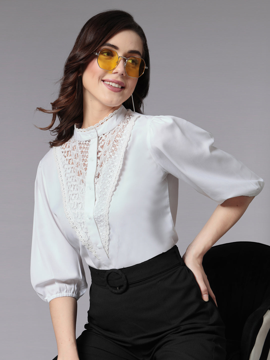 Style Quotient Women Solid White Polymoss Smart Formal Shirt