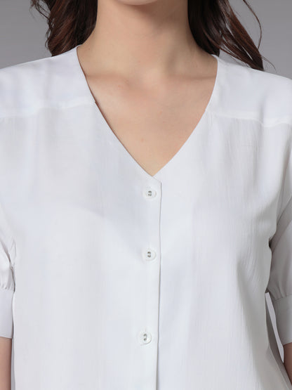 Style Quotient Women Solid White Polyester Smart Formal Shirt