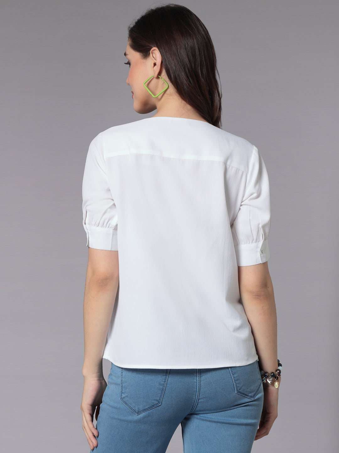 Style Quotient Women Solid White Polyester Smart Formal Shirt