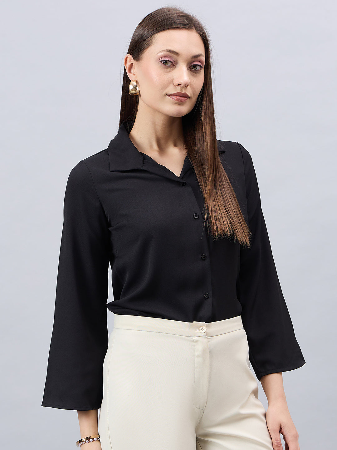 Style Quotient Women Black Solid Regular Fit Shirt