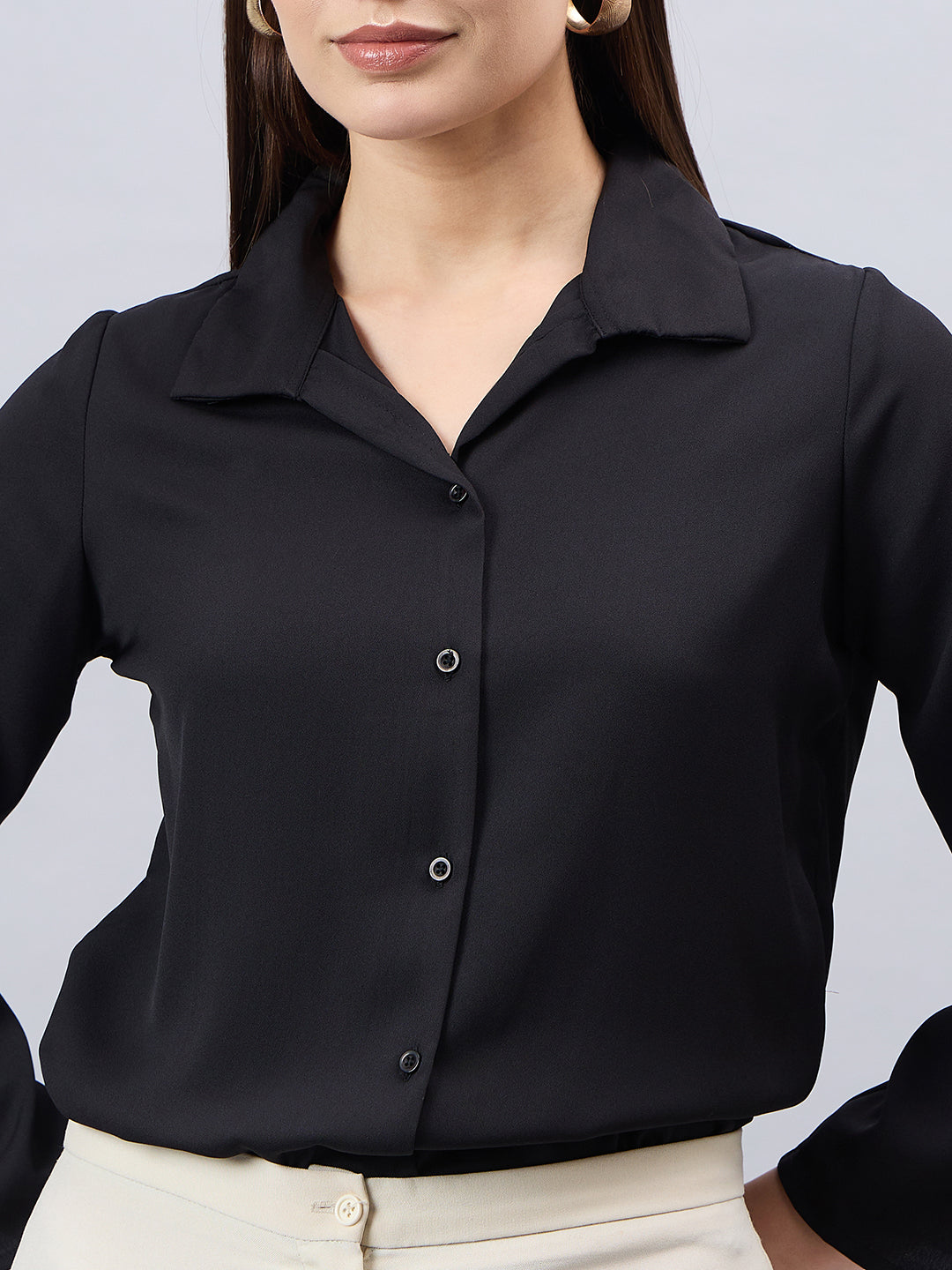 Style Quotient Women Black Solid Regular Fit Shirt