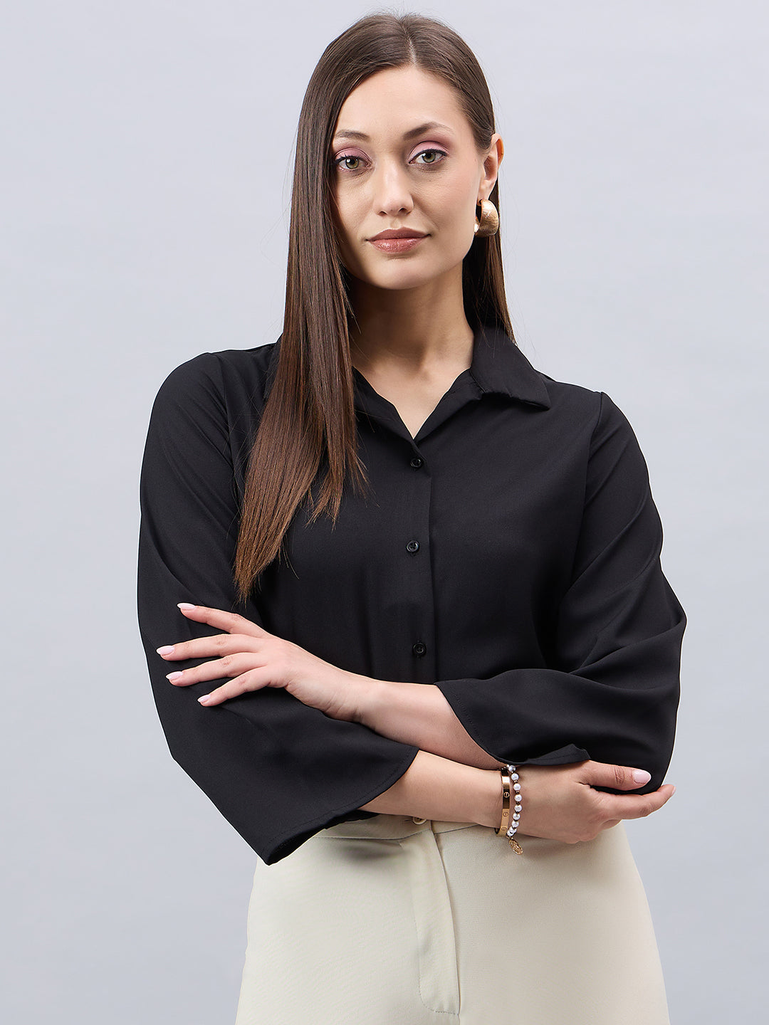 Style Quotient Women Black Solid Regular Fit Shirt