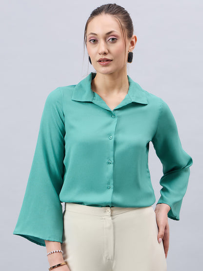 Style Quotient Women Teal Solid Regular Fit Shirt