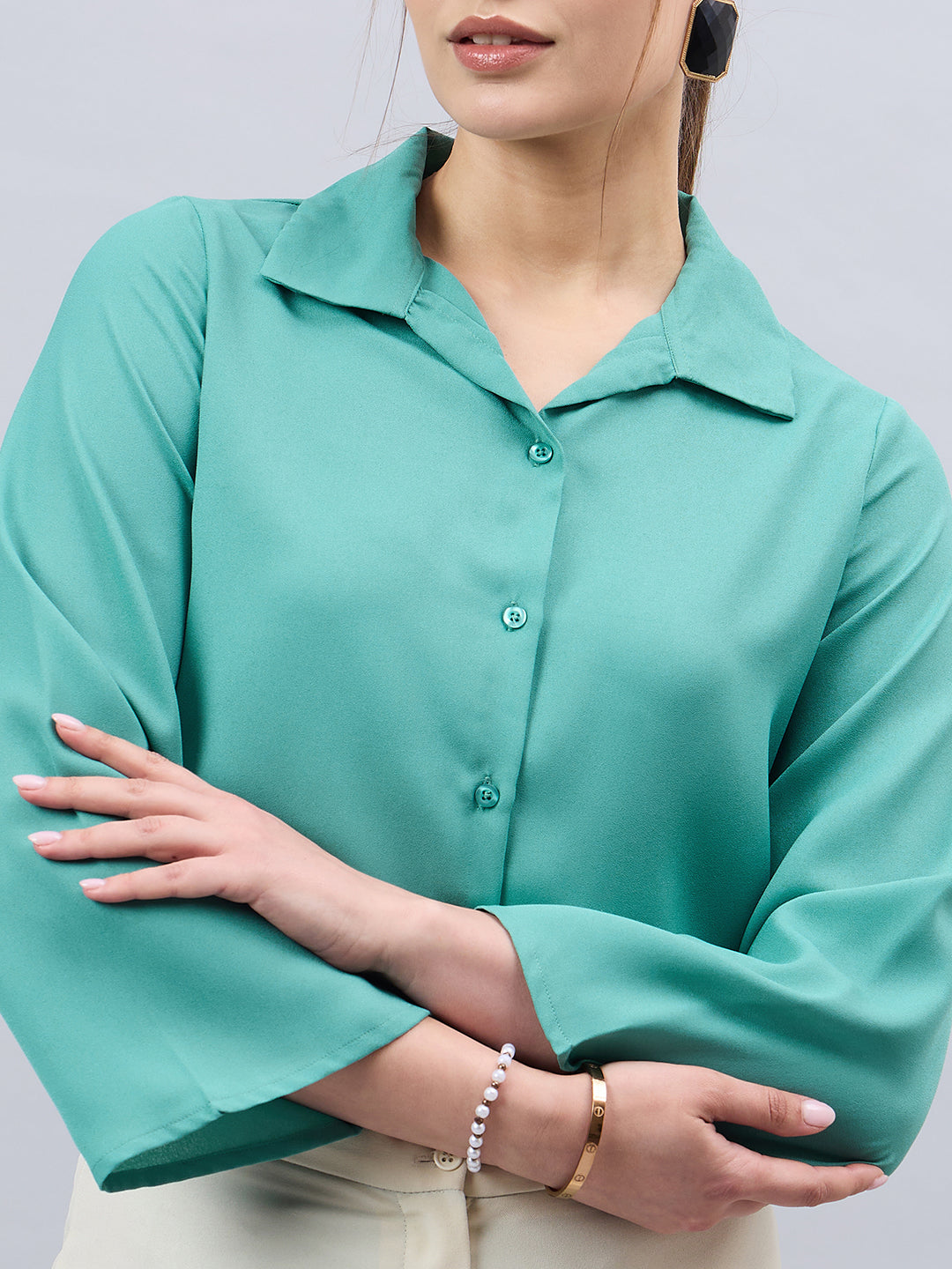 Style Quotient Women Teal Solid Regular Fit Shirt