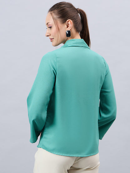 Style Quotient Women Teal Solid Regular Fit Shirt