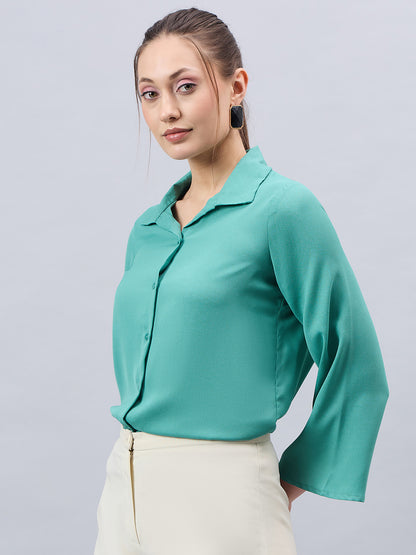 Style Quotient Women Teal Solid Regular Fit Shirt