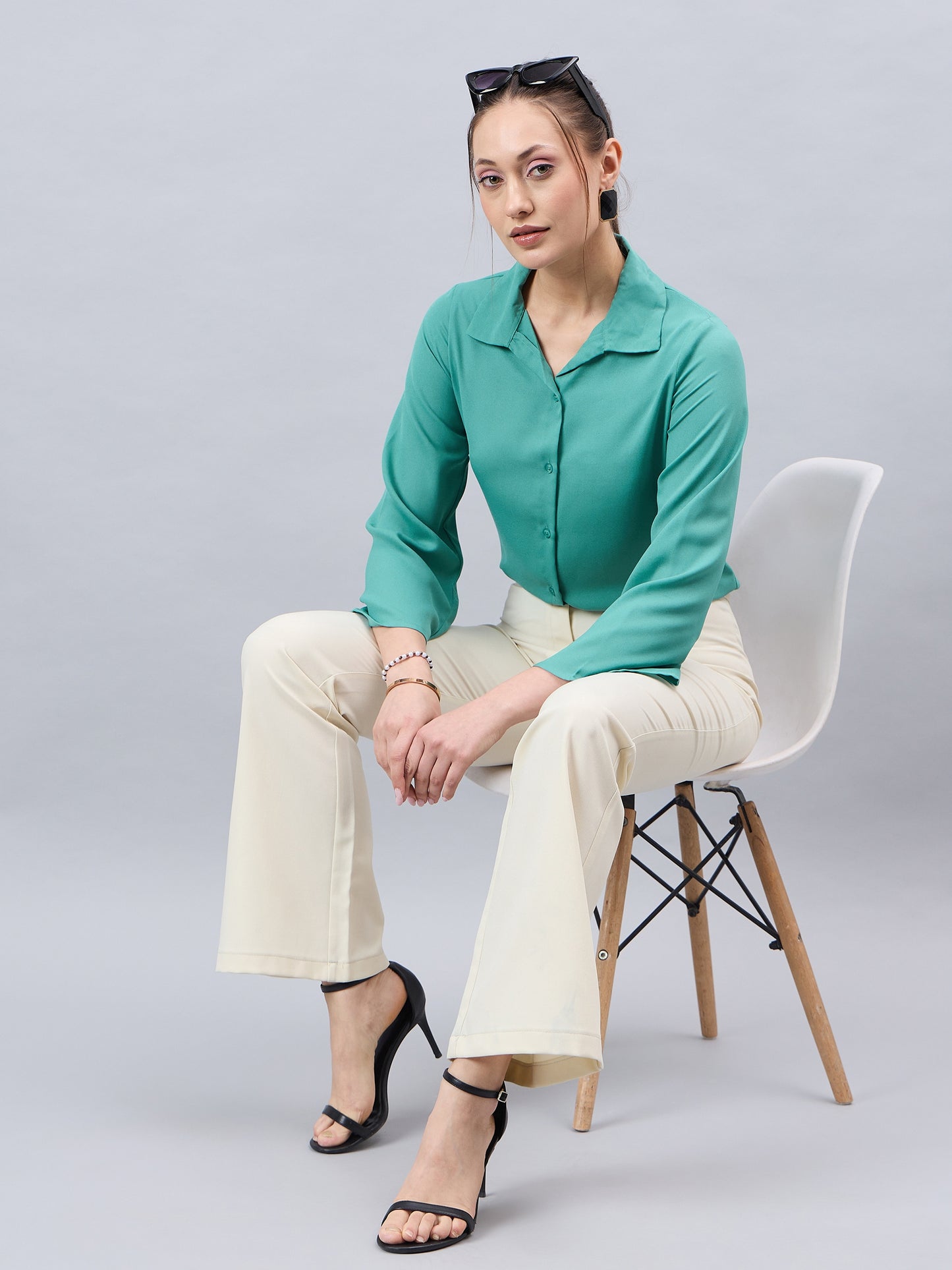 Style Quotient Women Teal Solid Regular Fit Shirt