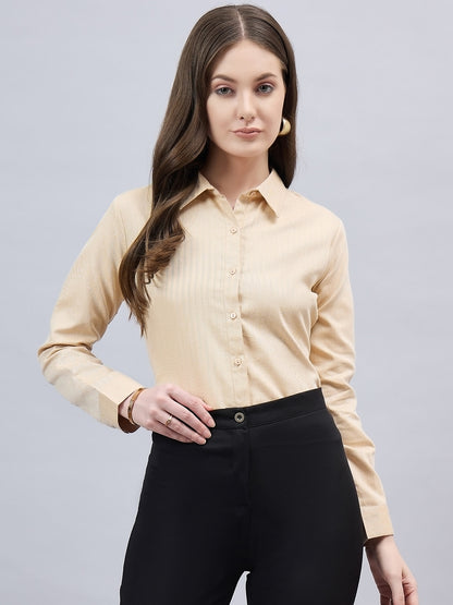 Style Quotient Women Self Design Beige polycotton Formal Shirt