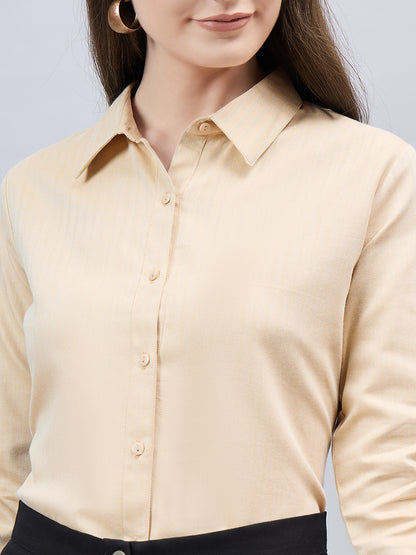 Style Quotient Women Self Design Beige polycotton Formal Shirt