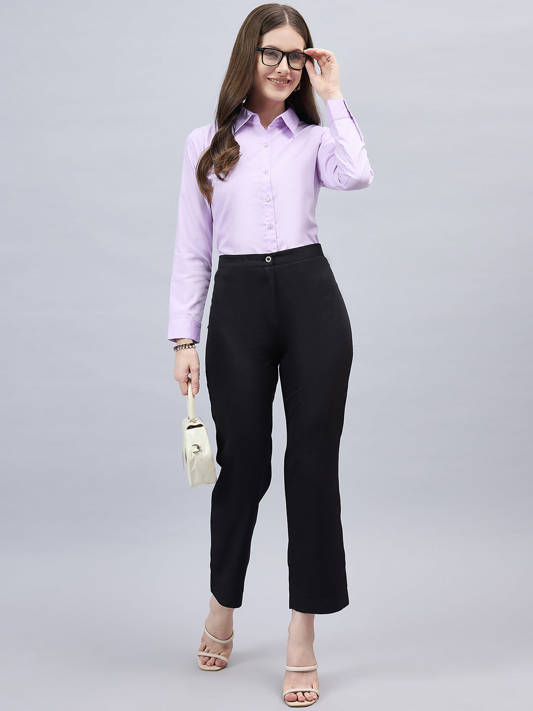 Style Quotient Women Solid Lilac Chambrey Regular Formal Shirt