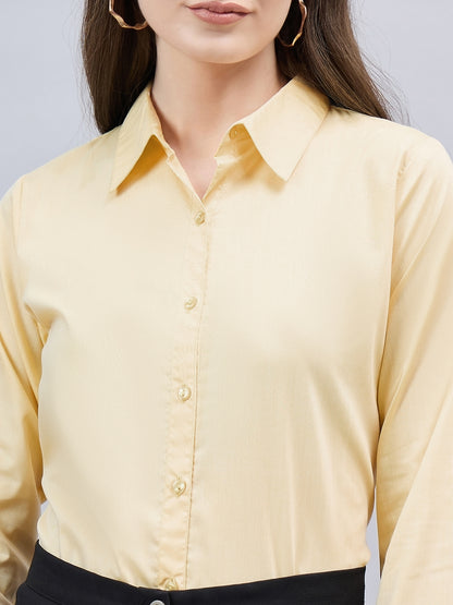 Style Quotient Women Solid Yellow Chambrey Regular Formal Shirt