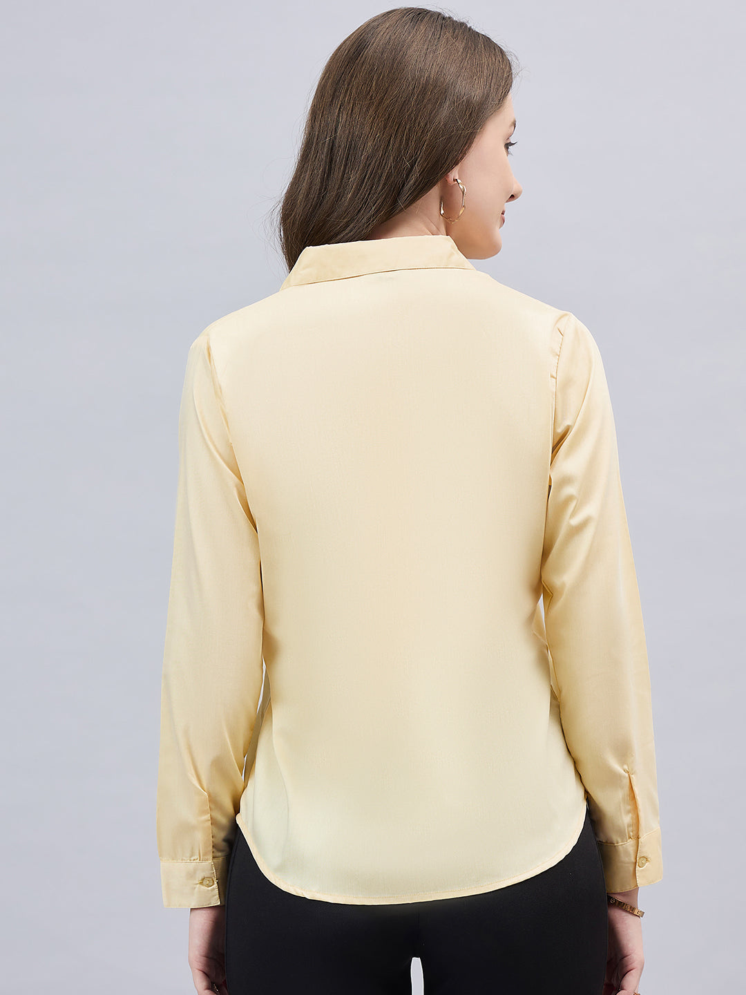 Style Quotient Women Solid Yellow Chambrey Regular Formal Shirt