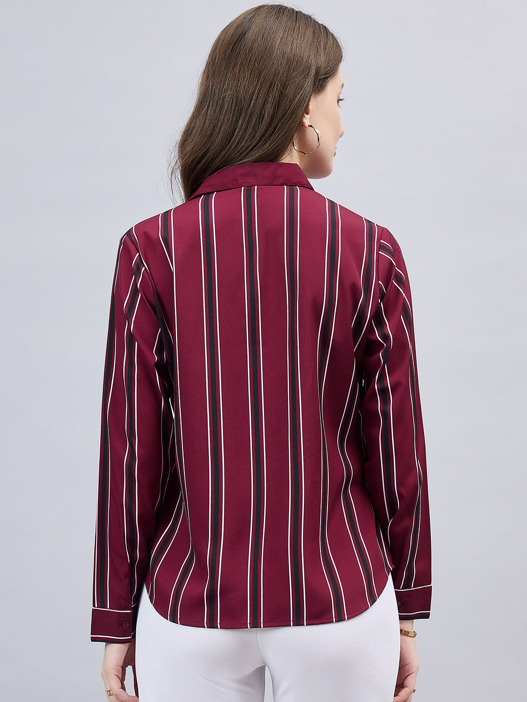 Style Quotient Women Maroon Stripe Printed Polyester Regular Fit Formal Shirt