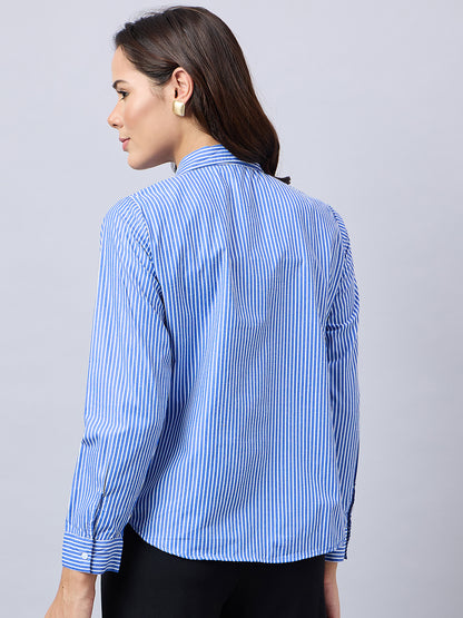 Style Quotient Women Blue And White Stripe Polycotton Regular Fit Formal Shirt