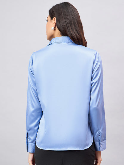 Style Quotient Women Blue Satin Regular Formal Shirt