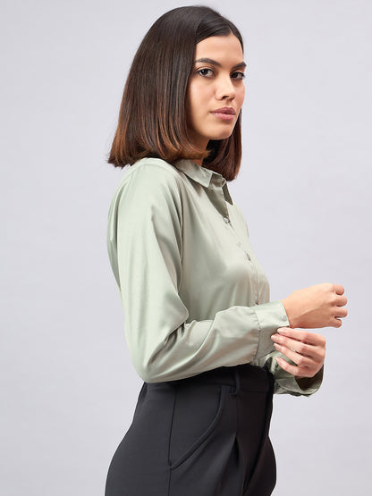 Style Quotient Women Sage Green Satin Regular Formal Shirt