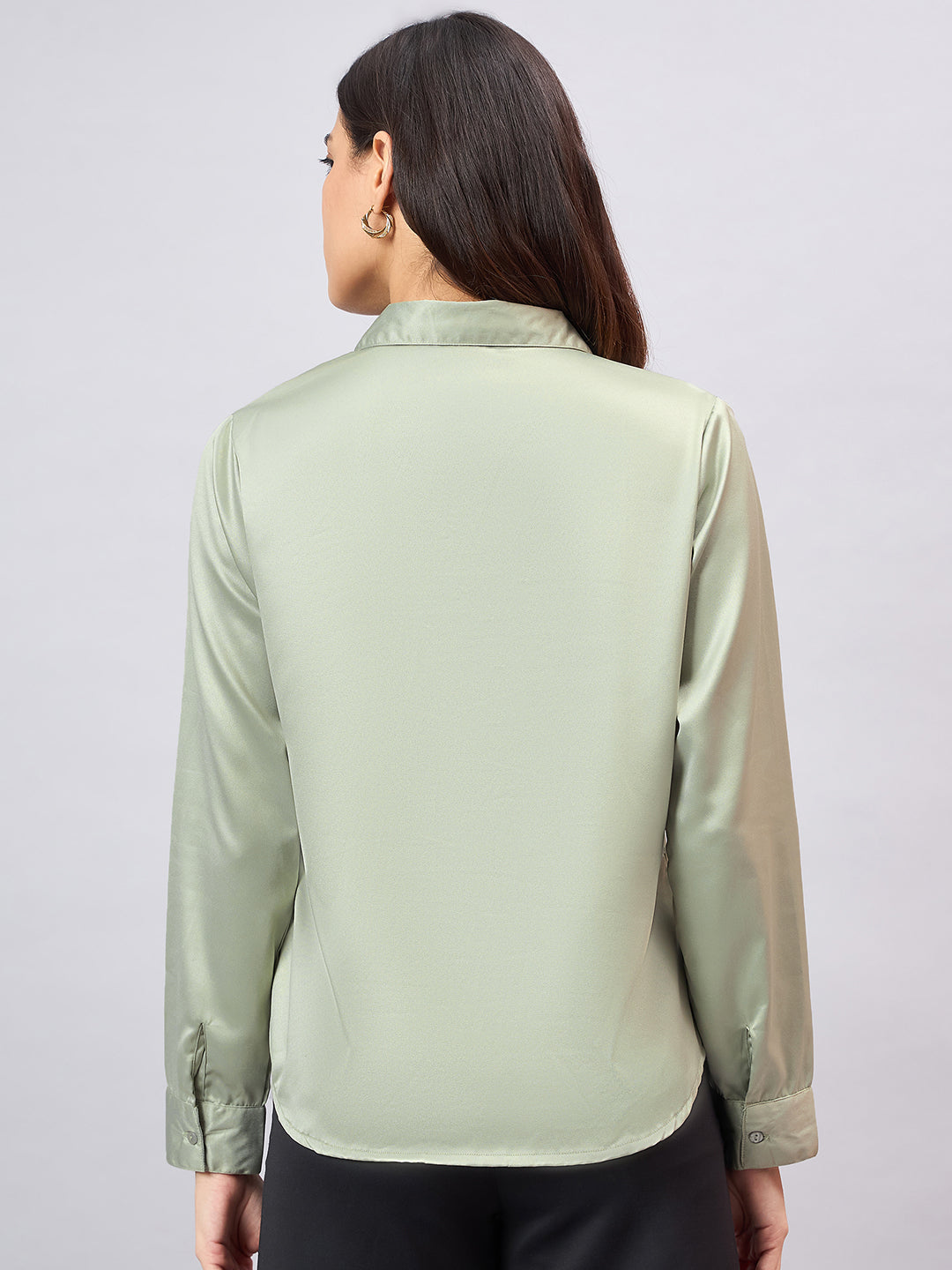 Style Quotient Women Sage Green Satin Regular Formal Shirt