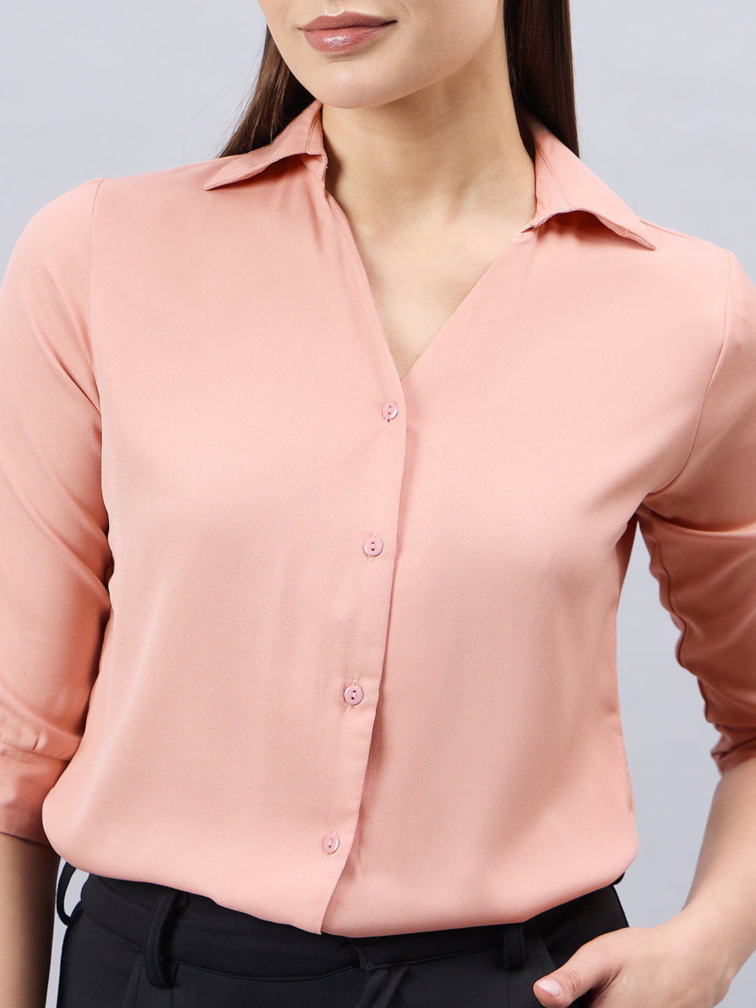 Style Quotient Women Nude Solid Polymoss Regular Formal Shirt