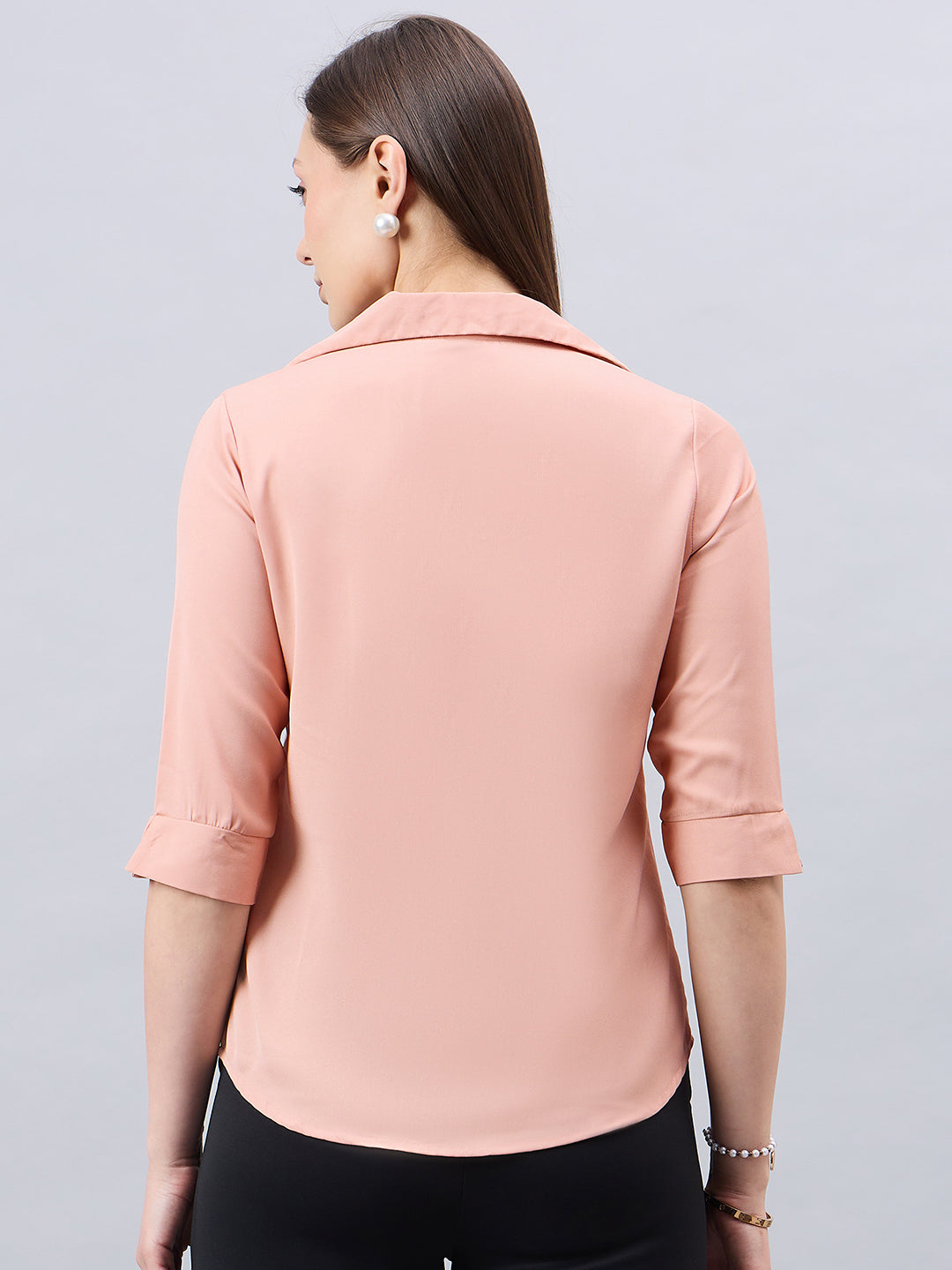 Style Quotient Women Nude Solid Polymoss Regular Formal Shirt