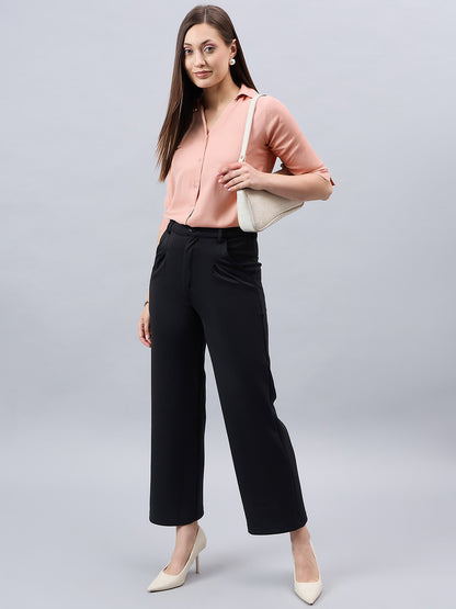 Style Quotient Women Nude Solid Polymoss Regular Formal Shirt