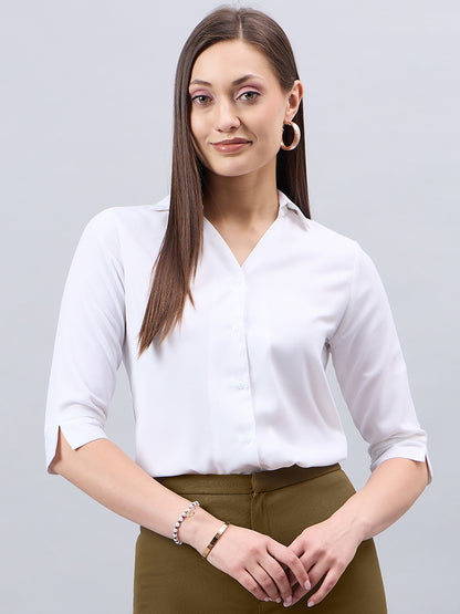 Style Quotient Women White Solid Polymoss Regular Formal Shirt